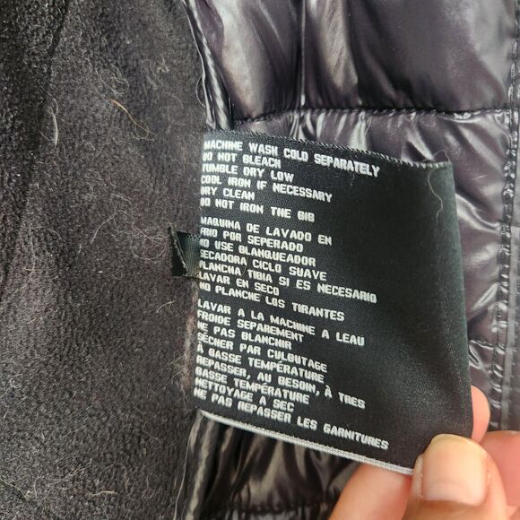 Guess Women Small Long Sleeve Black Gray Hood Trench Pea Coat Puffer Jacket FLAW - Picture 15 of 16